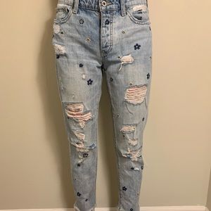 Lucky Brand ripped jeans with embroidered flowers